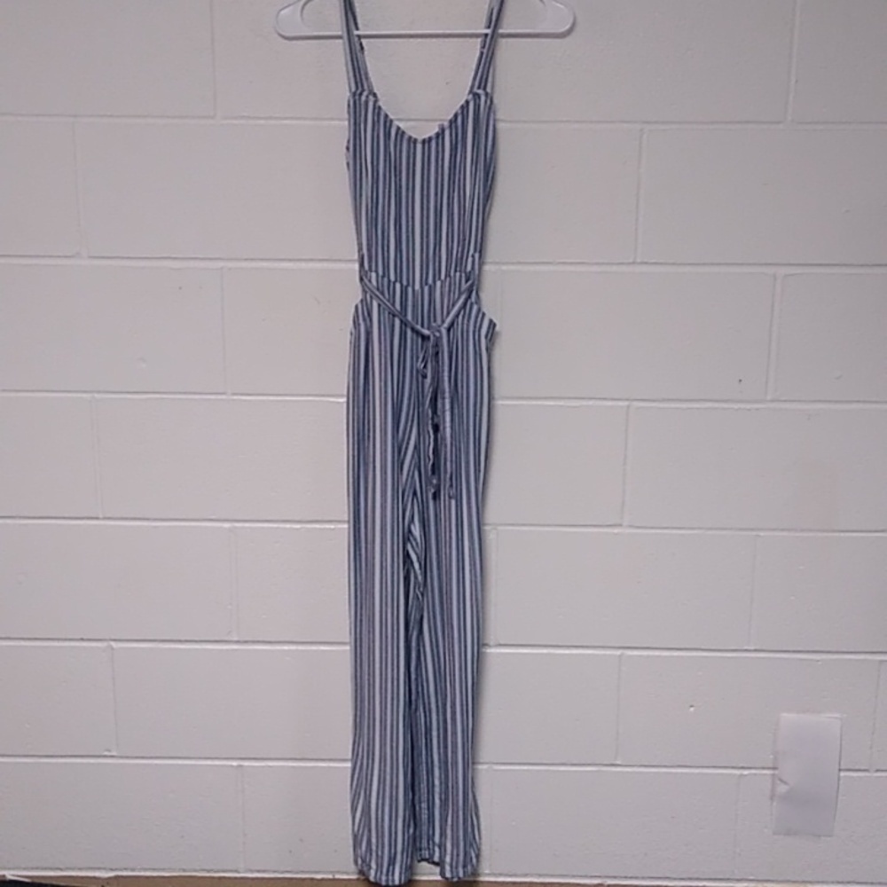 HOLISTER SUPER SOFT, GATHERED BACK, WIDELEG, BLUE STRIPE, WOVEN, JUMPSUIT